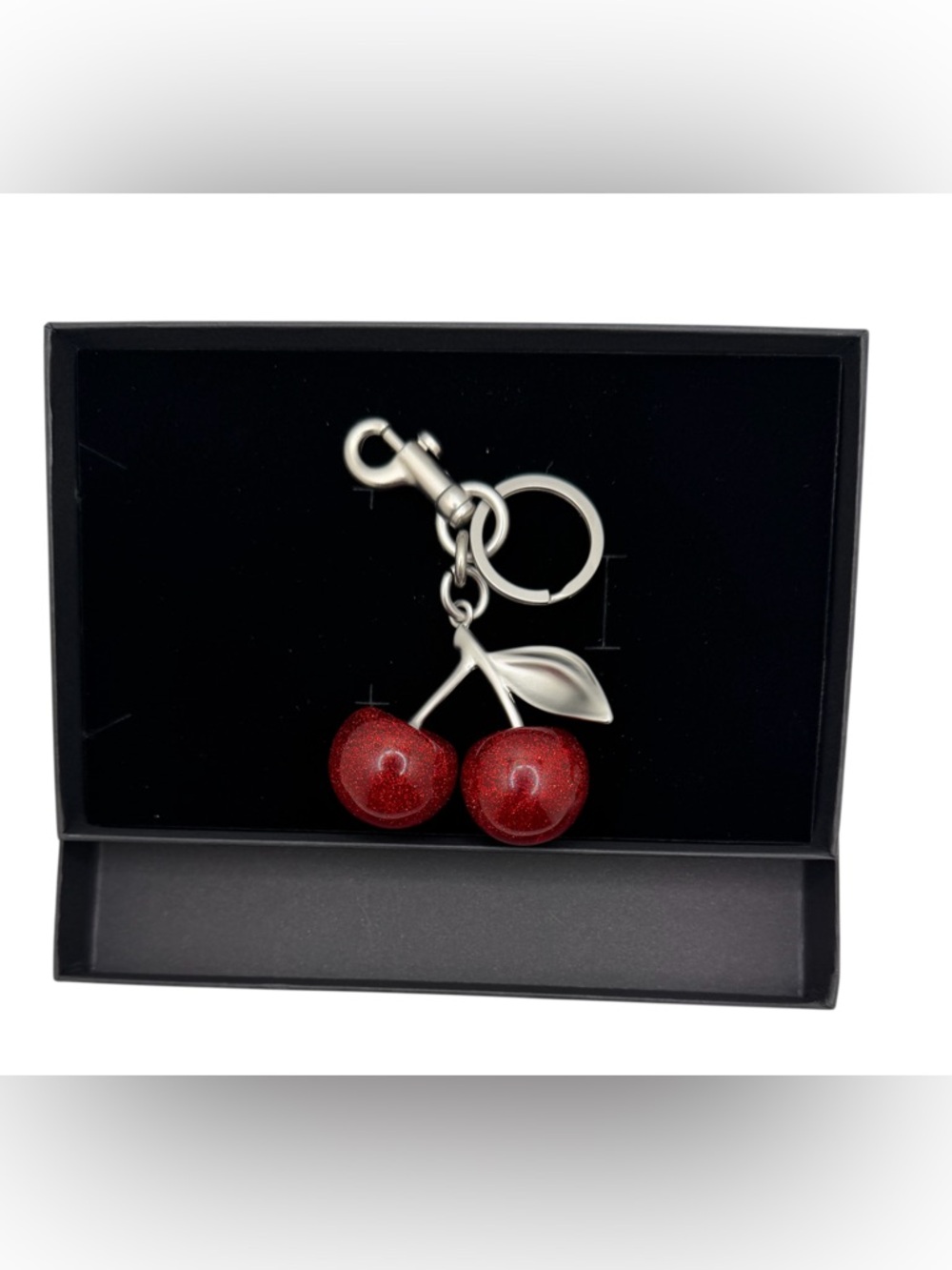 Red Cherry Keychain Bag Charm with Silver Hardware